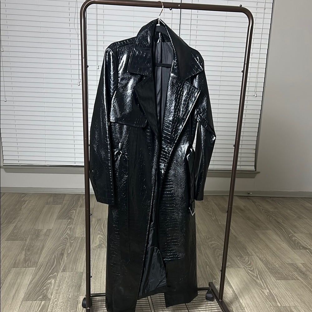 Croc Styled Black Trench Coat
